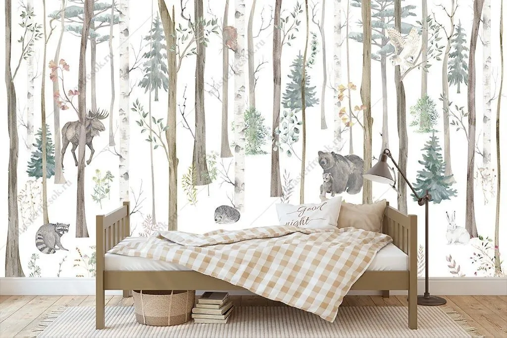 Фотообои Зимний лес с животными  12-1356