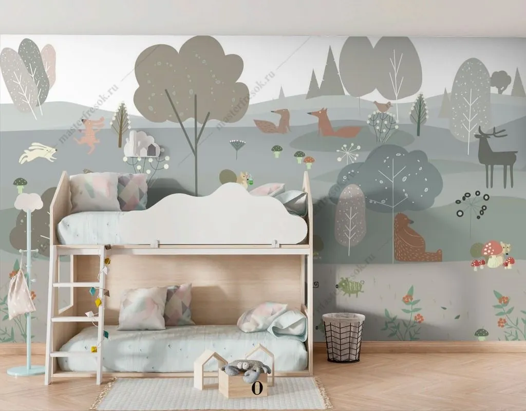 Фотообои Полянка с животными рисунок  12-1512