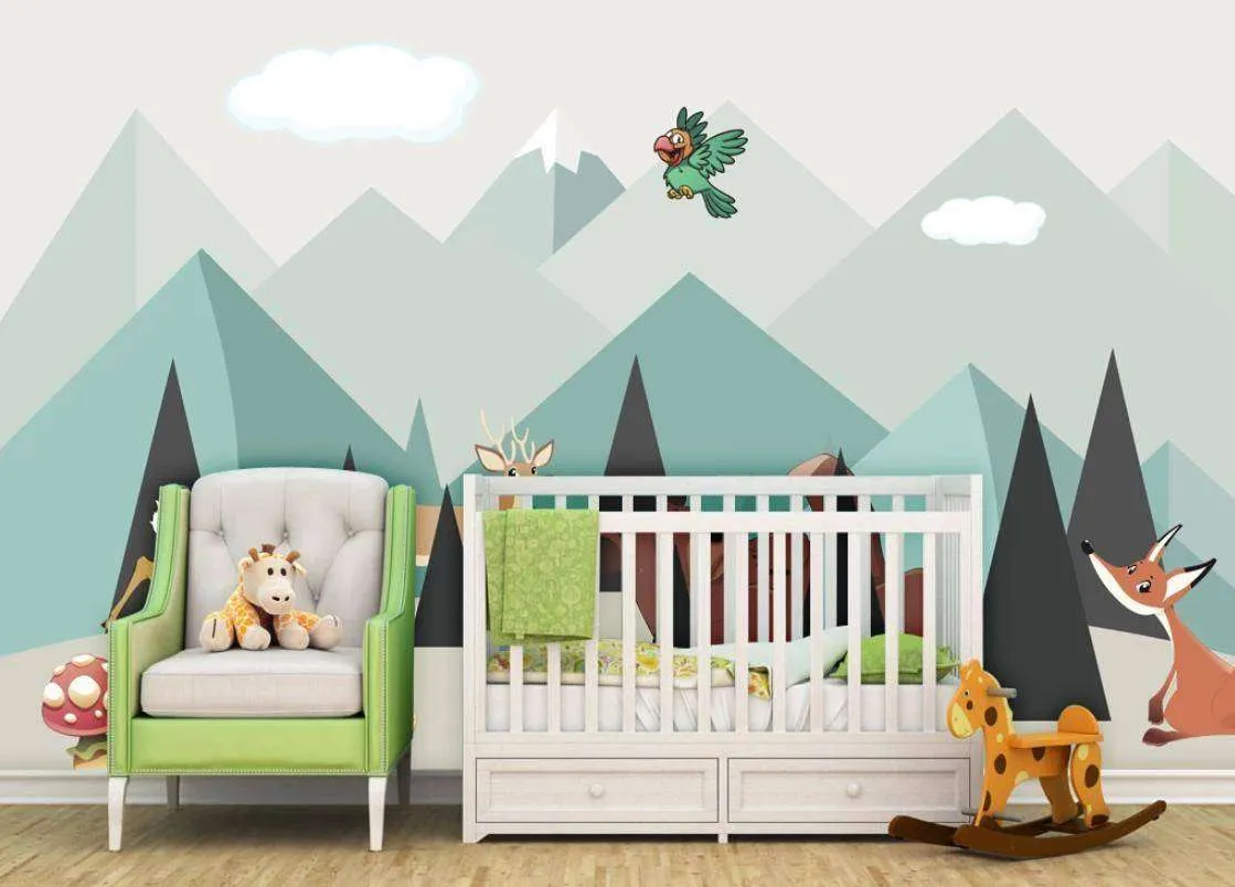 Фотообои в интерьере горы за лесом  15-285 фото