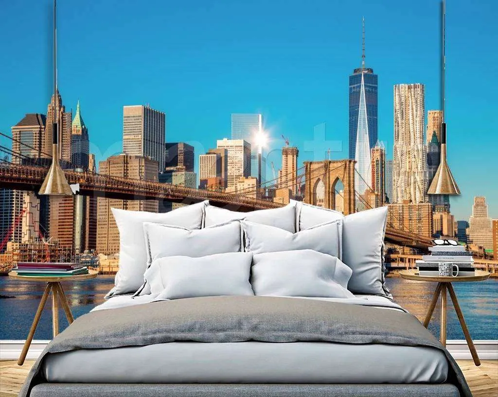 Фотообои в интерьере бруклинский мост в ясную погоду  9-832 фото