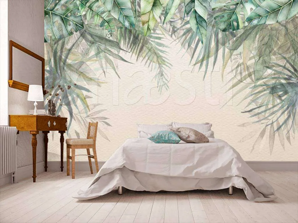 Фотообои в интерьере листья над головой  7-782 фото