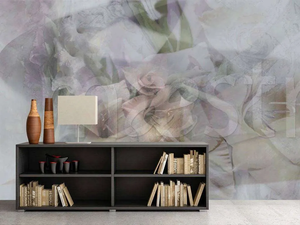 Фотообои в интерьере цветочная абстракция в серых цветах  7-595 фото