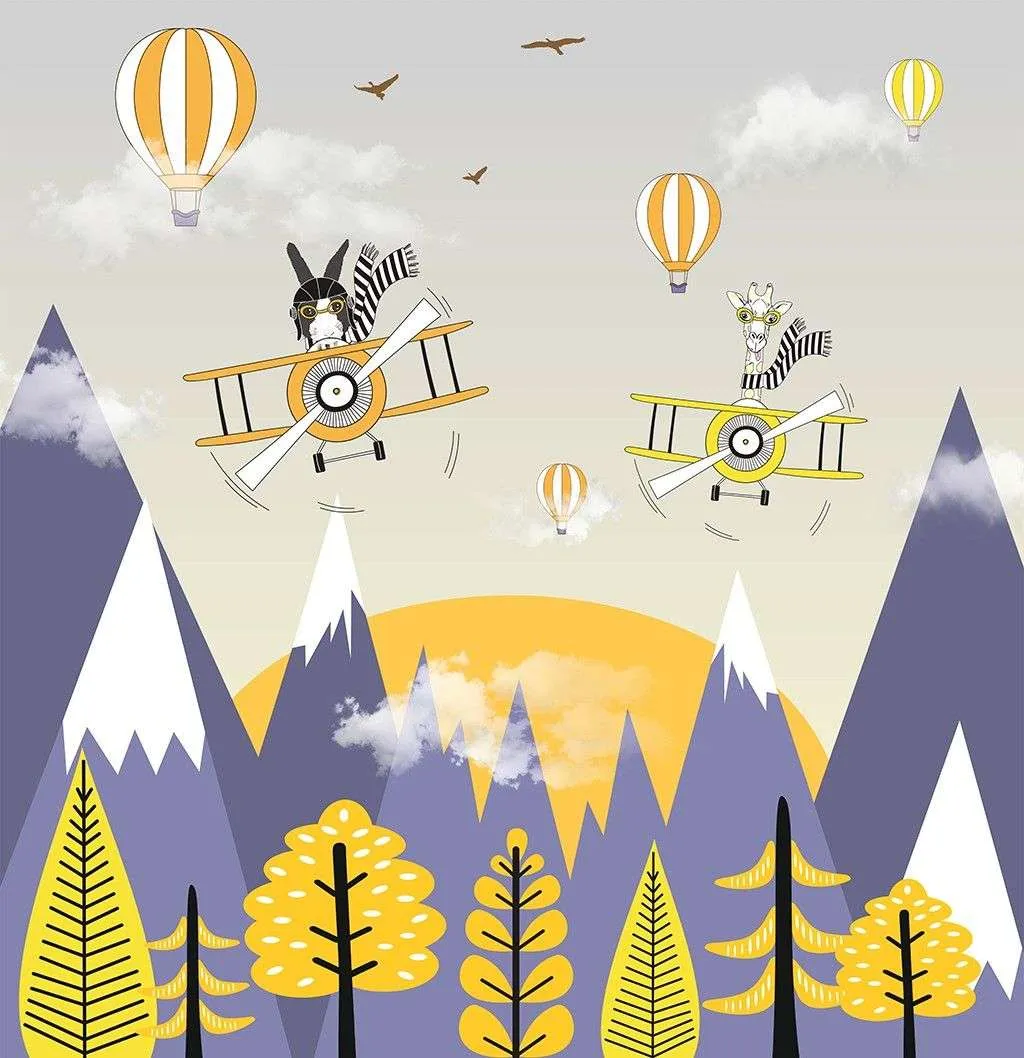 Фотообои в интерьере в детскую горы и самолеты   12-1585 фото