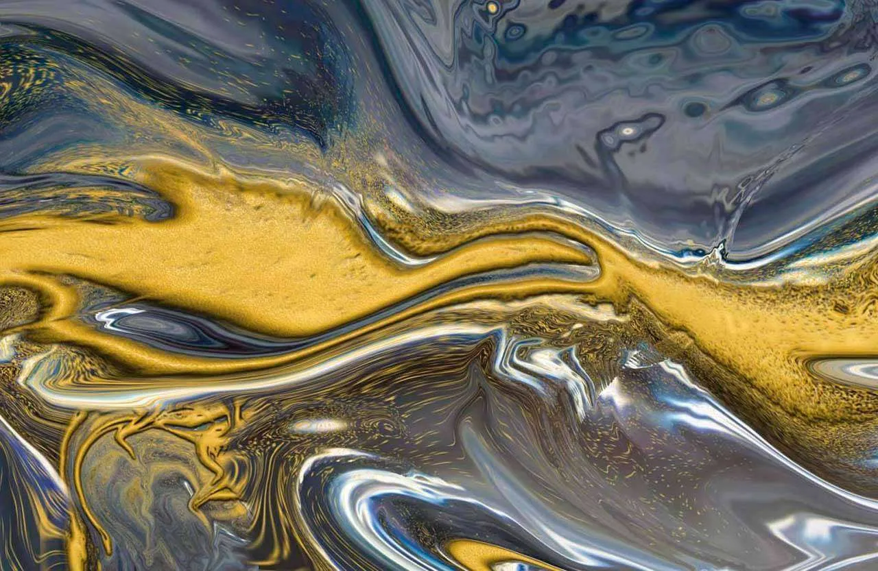 Фотообои в интерьере флюид арт - золотая лава  13-026 фото