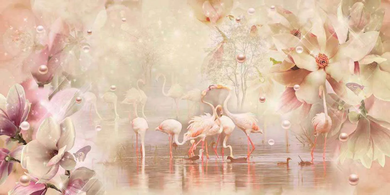 Фотообои в интерьере танцующий фламинго  7-462 фото