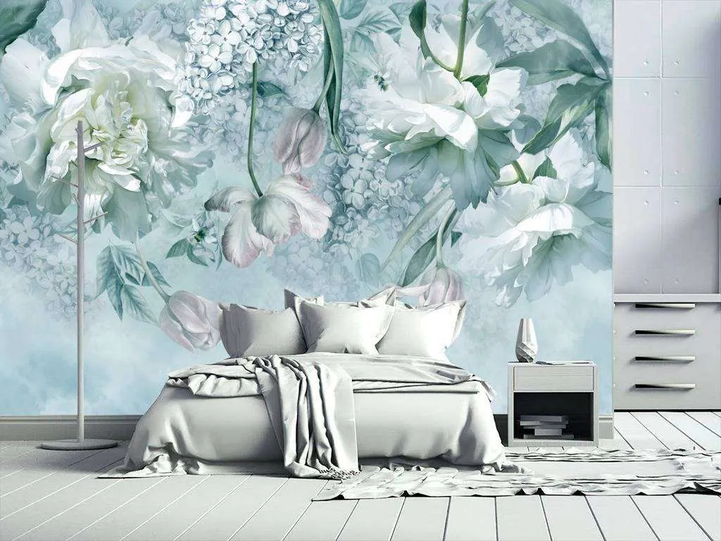 Фотообои в интерьере пионы и тюльпаны  13-195 фото