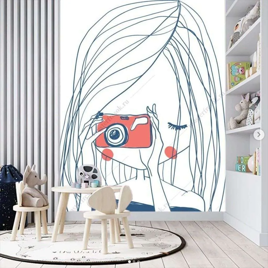 Фотообои в интерьере девушка с камерой  12-1246 фото