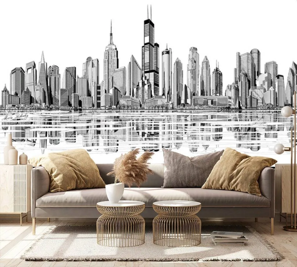 Фотообои в интерьере отражение города  15-748 фото