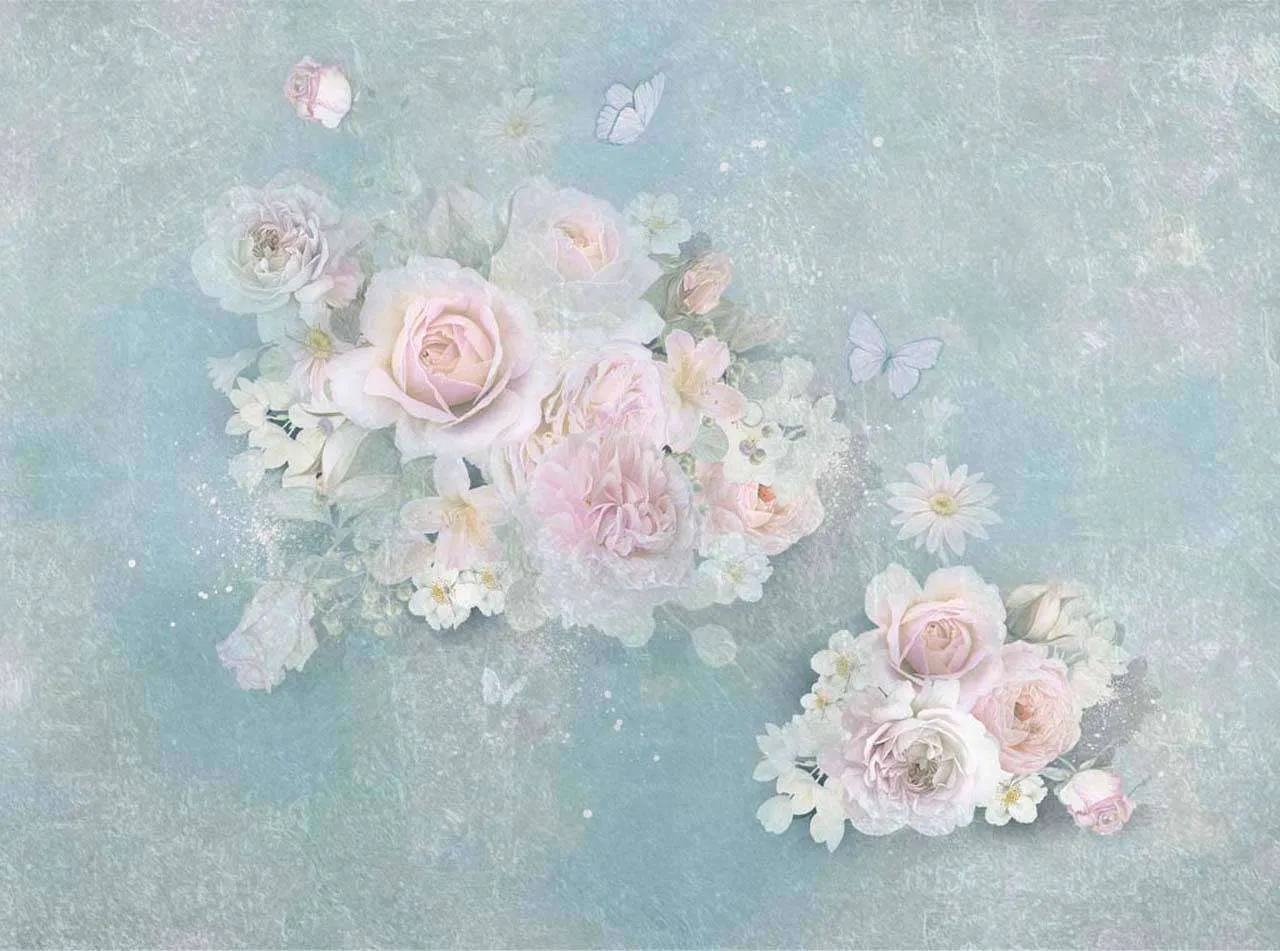 Фотообои в интерьере нежные пионы с розами  7-964 фото