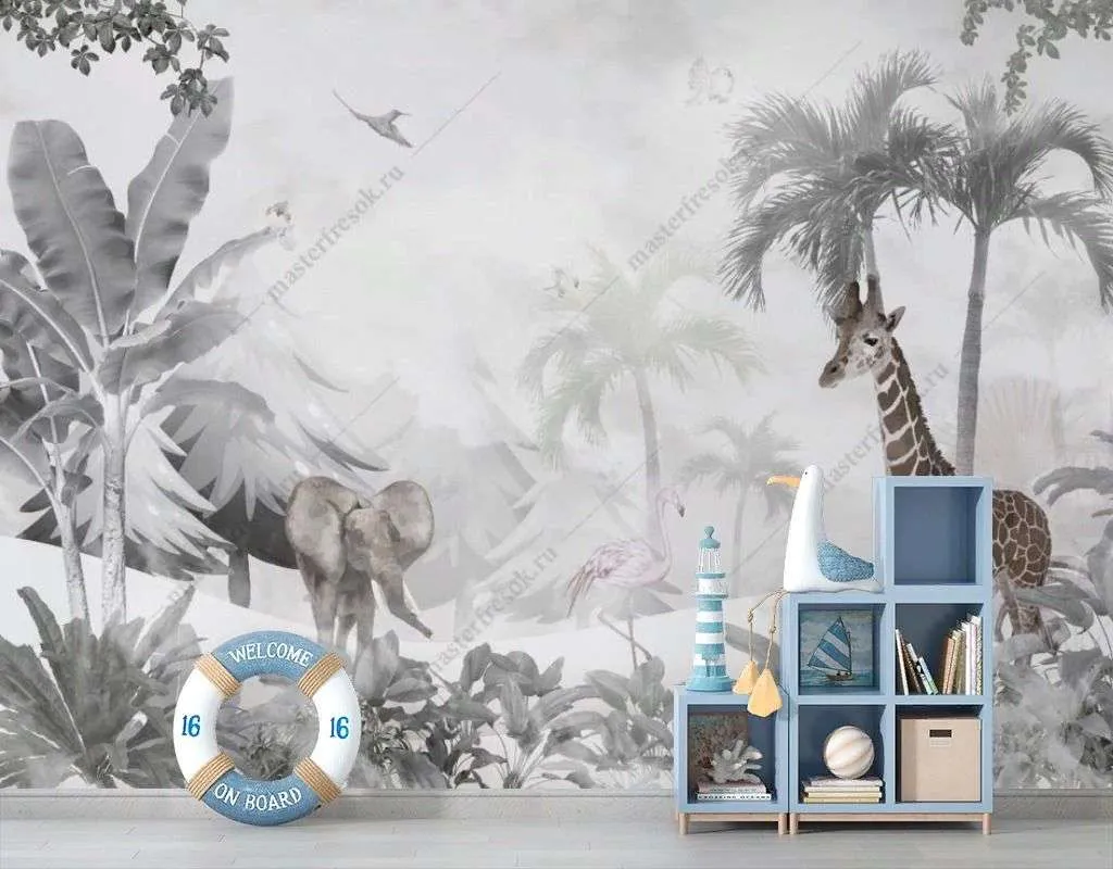 Фотообои в интерьере жираф в джунглях  12-1385 фото