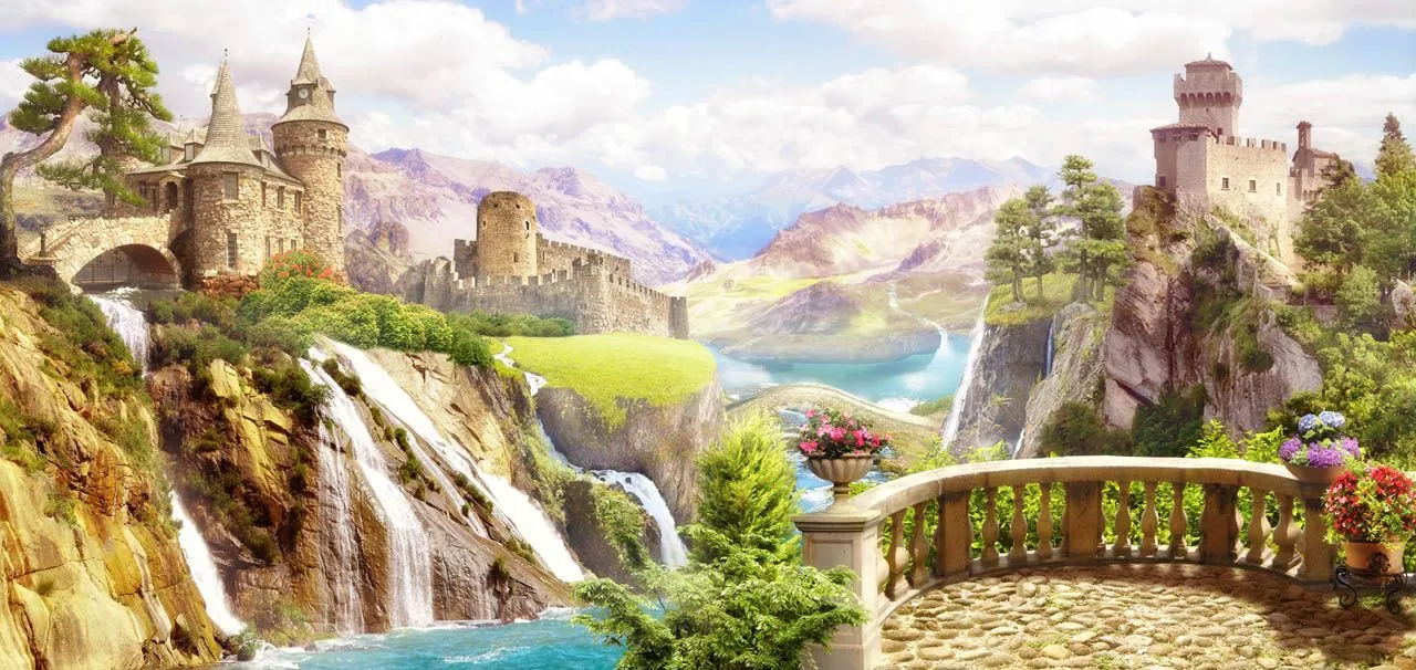 Фотообои в интерьере балкон с видом на замок  19-0045 фото