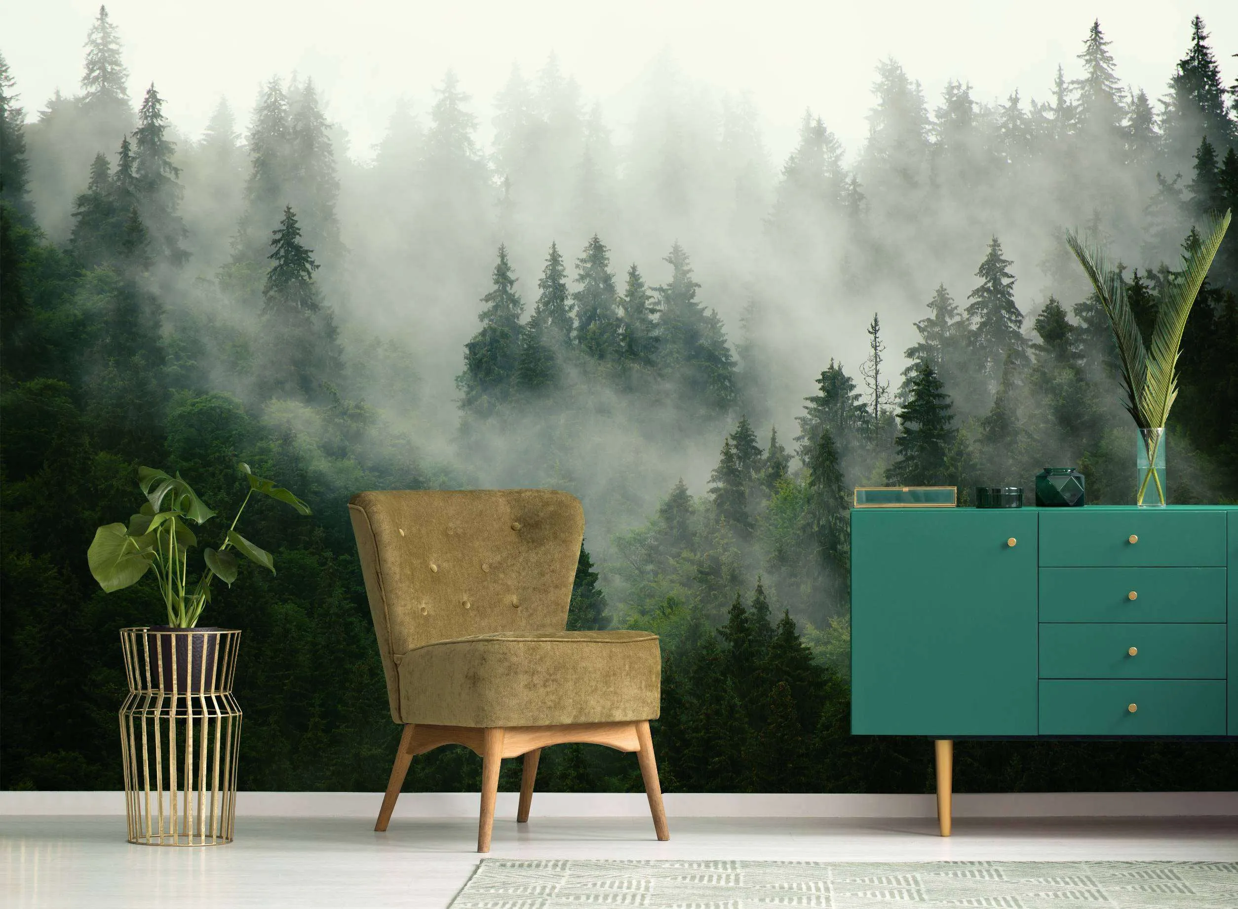 Фотообои в интерьере лес туманный  9-1131 фото
