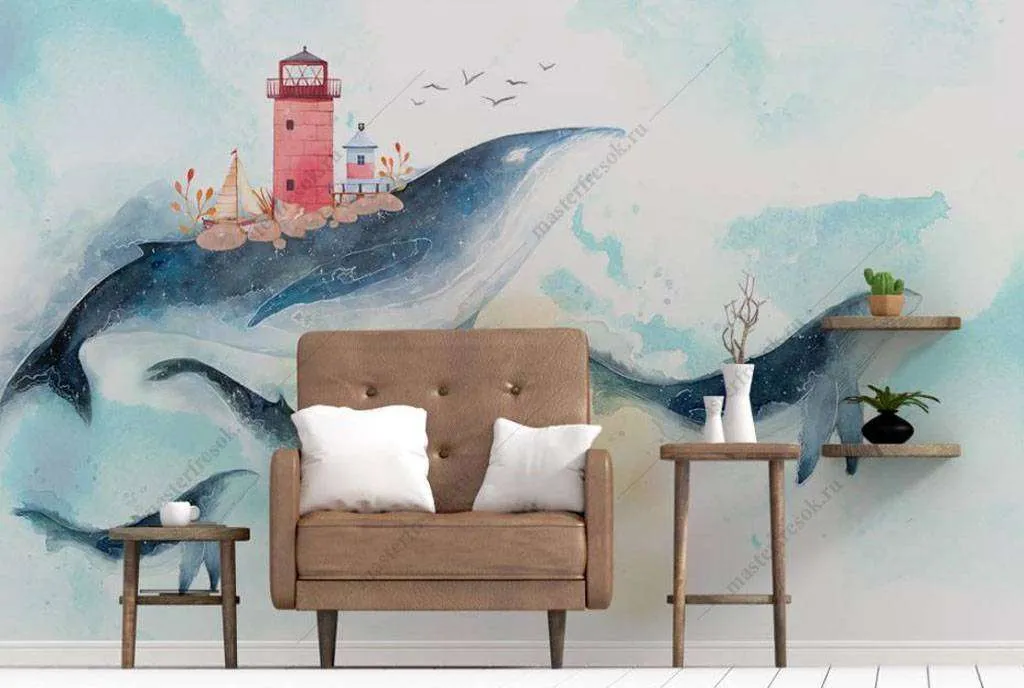 Фотообои в интерьере фантастический кит  16-020 фото