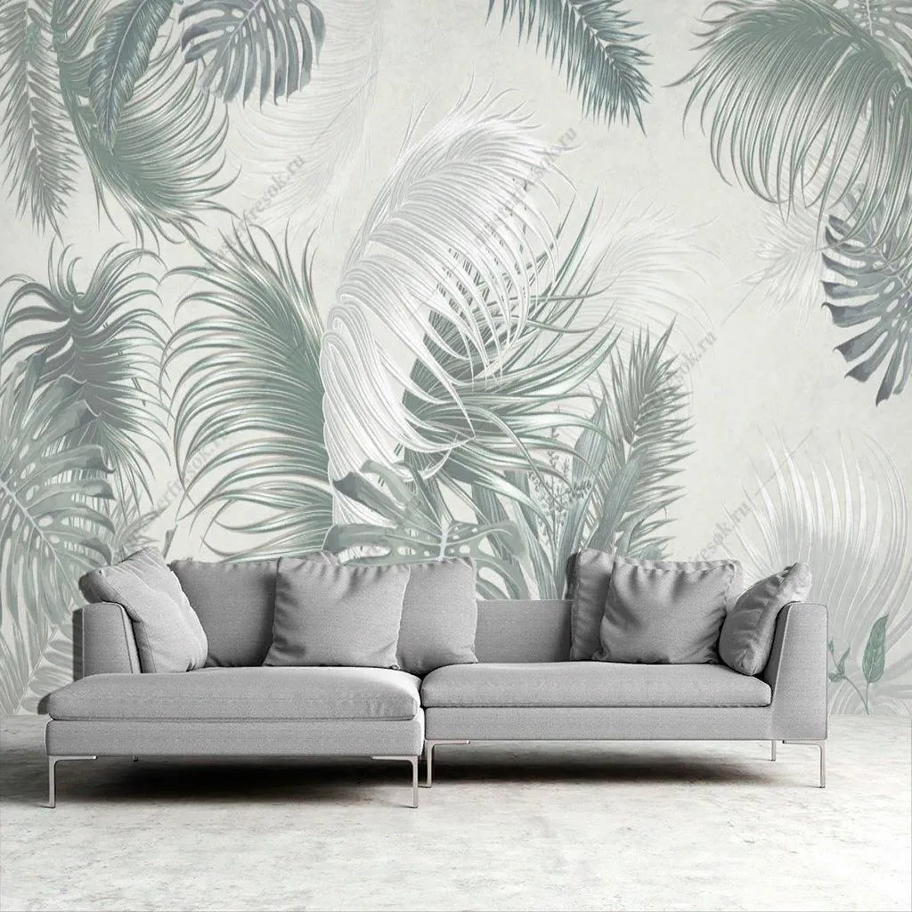 Фотообои в интерьере нежные листья  10-722 фото