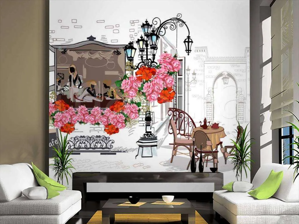 Фотообои Кафе и розовые цветы  9-137