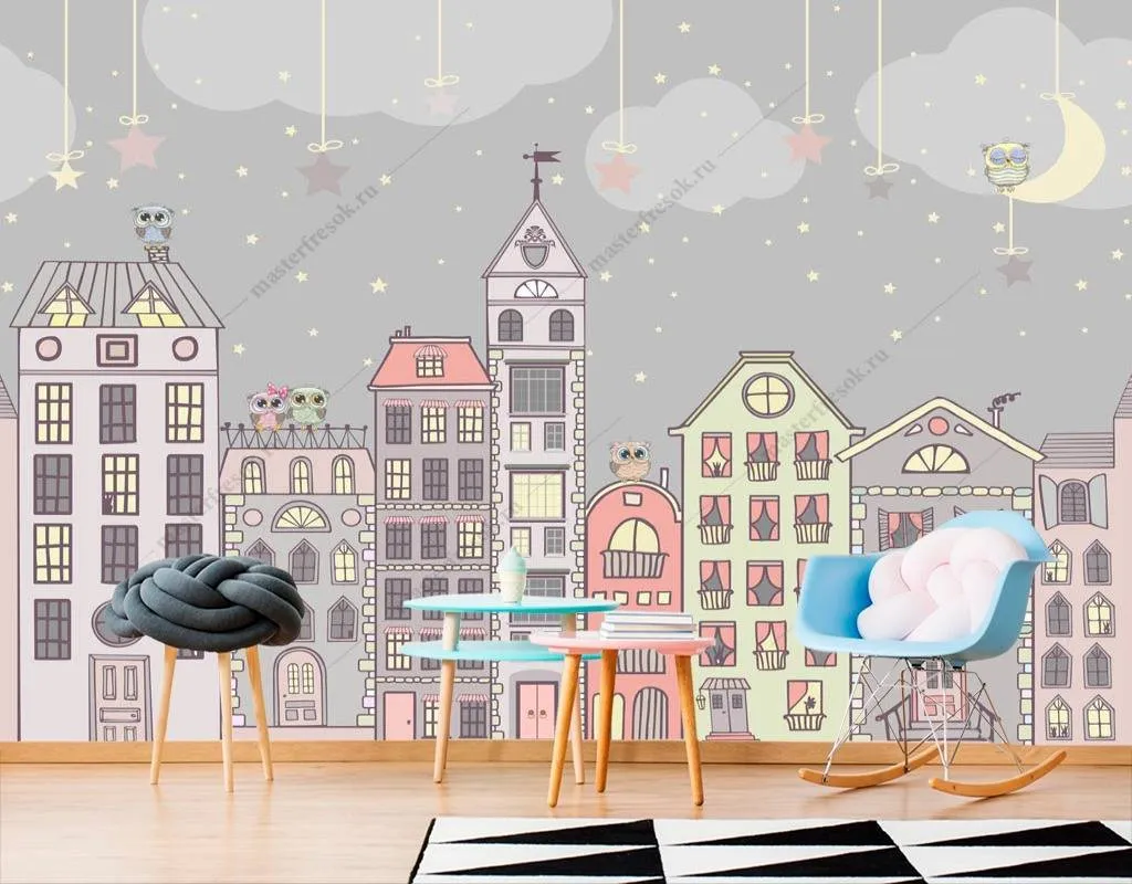 Фотообои Совушки на крыше  13-154