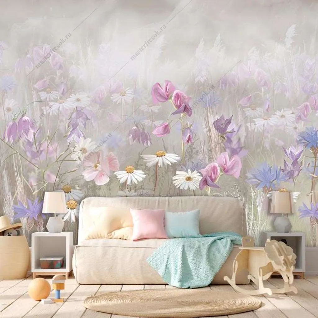 Фотообои Бесшовные обои на стену:  Луговые цветы. Артикул: 13-383  