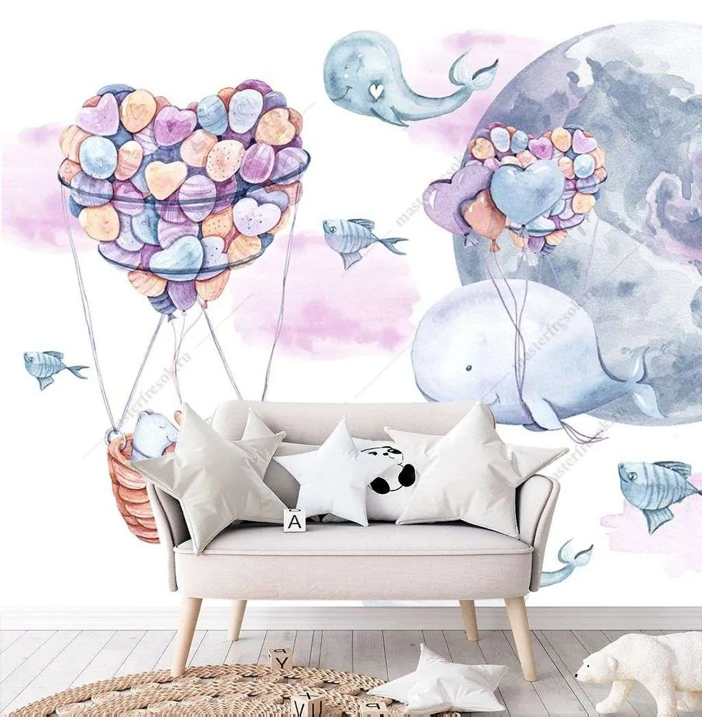 Фотообои в интерьере кит на воздушных шариках  12-1291 фото