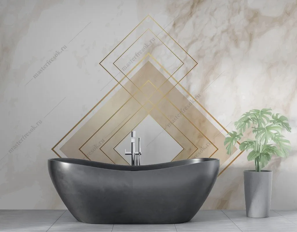 Фотообои в интерьере золотой ромб на мраморе  9-1495 фото