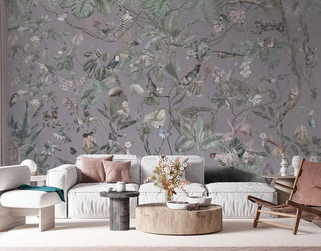 Фотообои Тропический принт на сером фоне  13-522