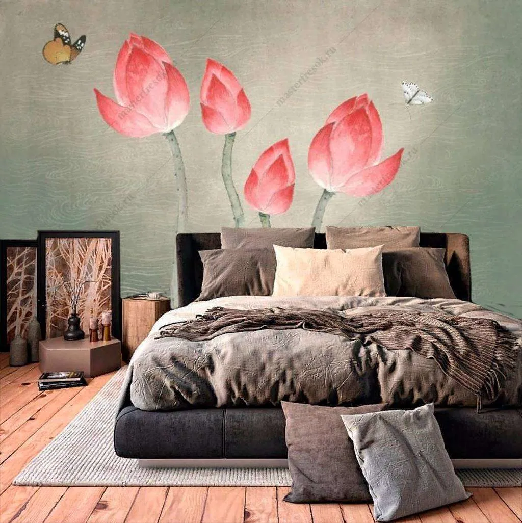 Фотообои в интерьере акварельный лотос  15-930 фото