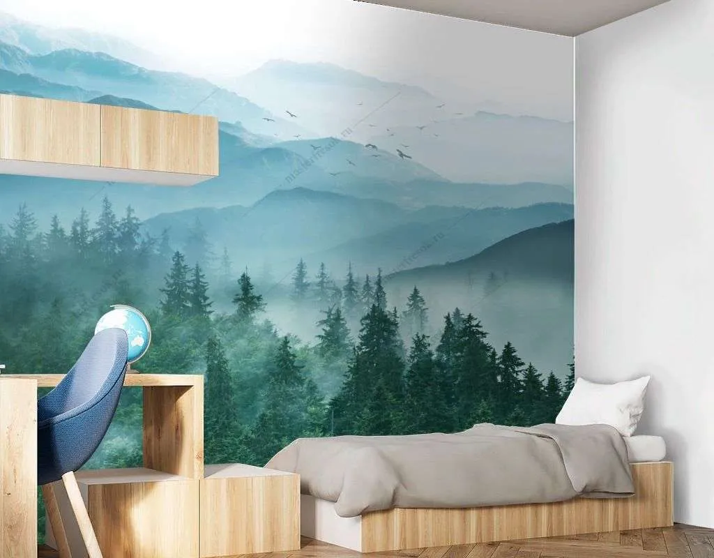 Фотообои в интерьере горы в тумане  13-503 фото