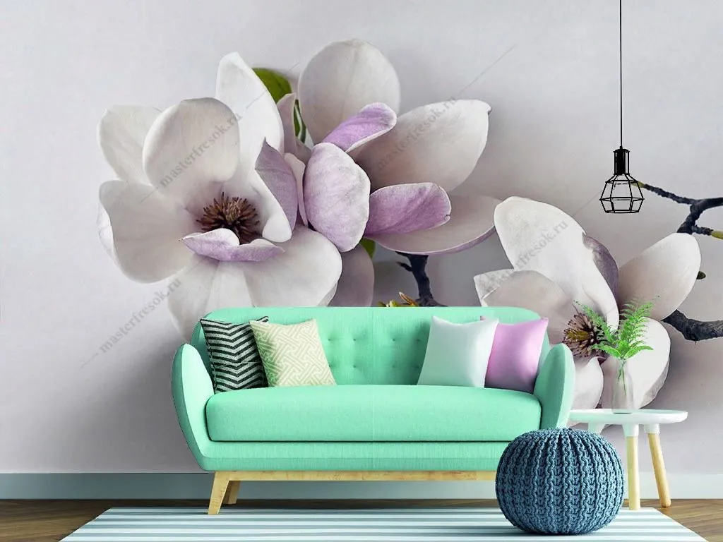 Фотообои в интерьере цветок магнолии 3д  10-893 фото