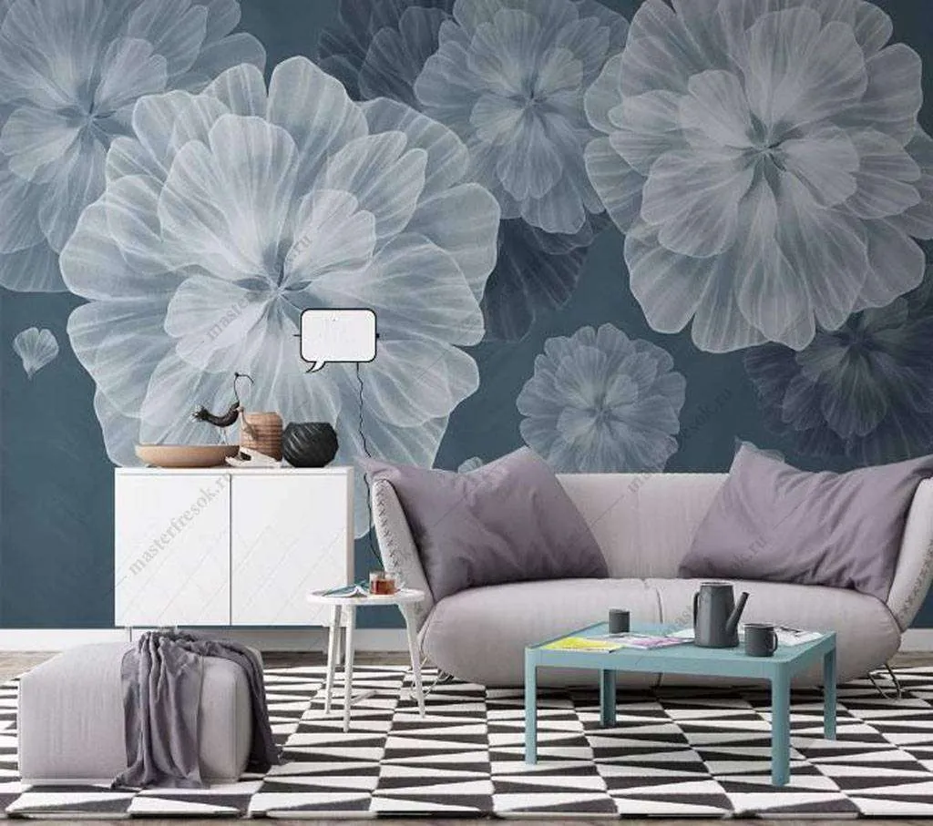 Фотообои в интерьере прозрачные цветы  16-123 фото