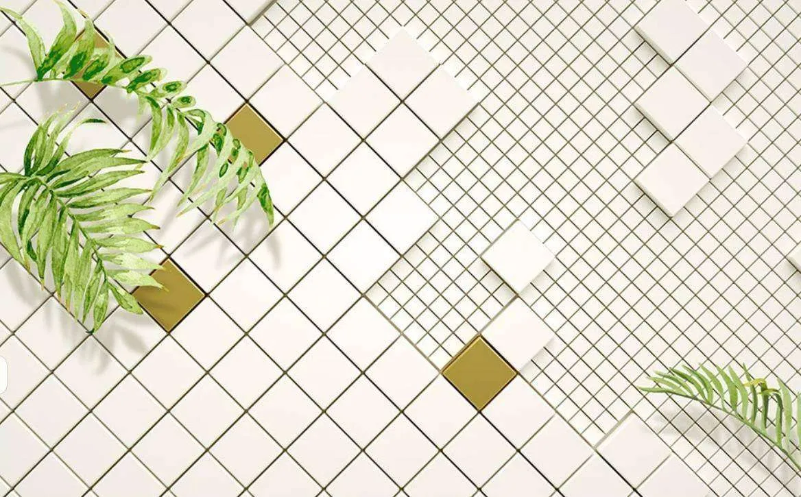 Фотообои в интерьере трехмерная белая мозаика  15-422 фото