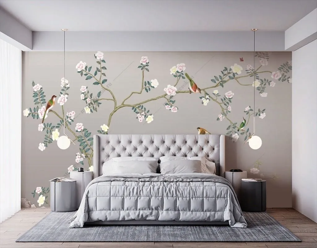 Фотообои в интерьере птицы в японском саду  9-1681 фото