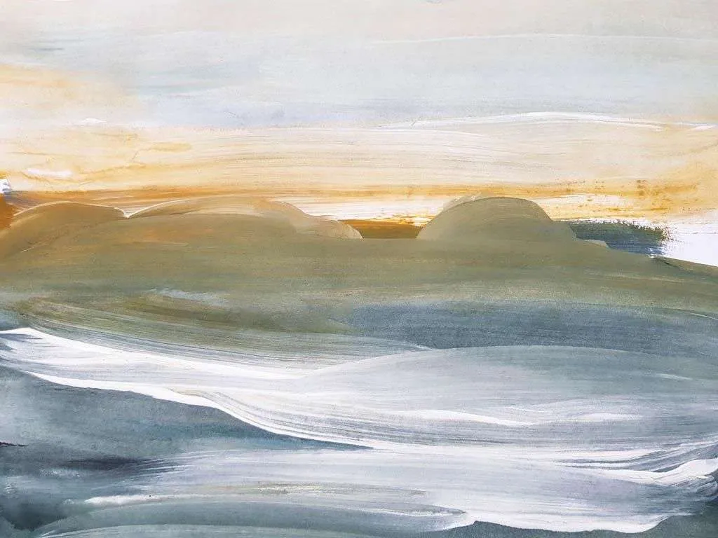 Фотообои в интерьере закат акварелью  9-1374 фото