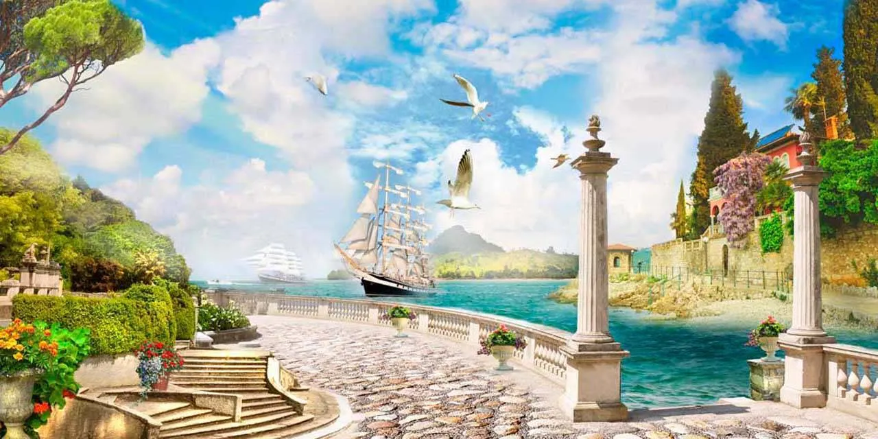 Фотообои в интерьере парусник в гавани  5-017 фото