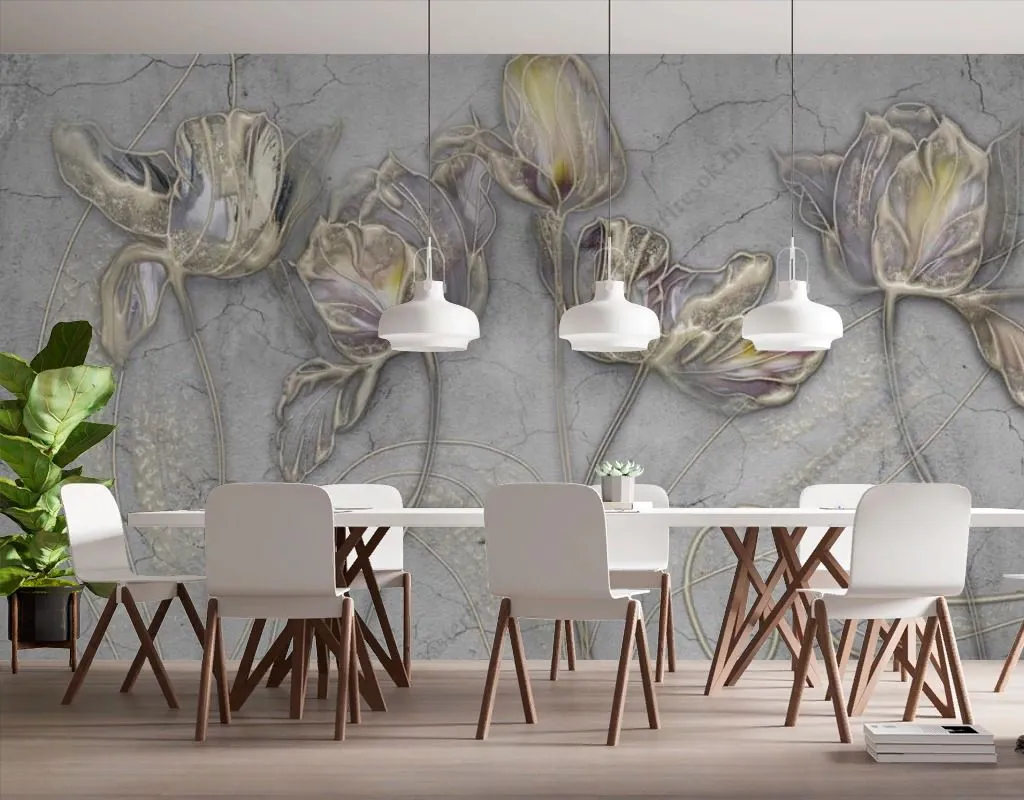 Фотообои в интерьере маки барельеф  13-566 фото