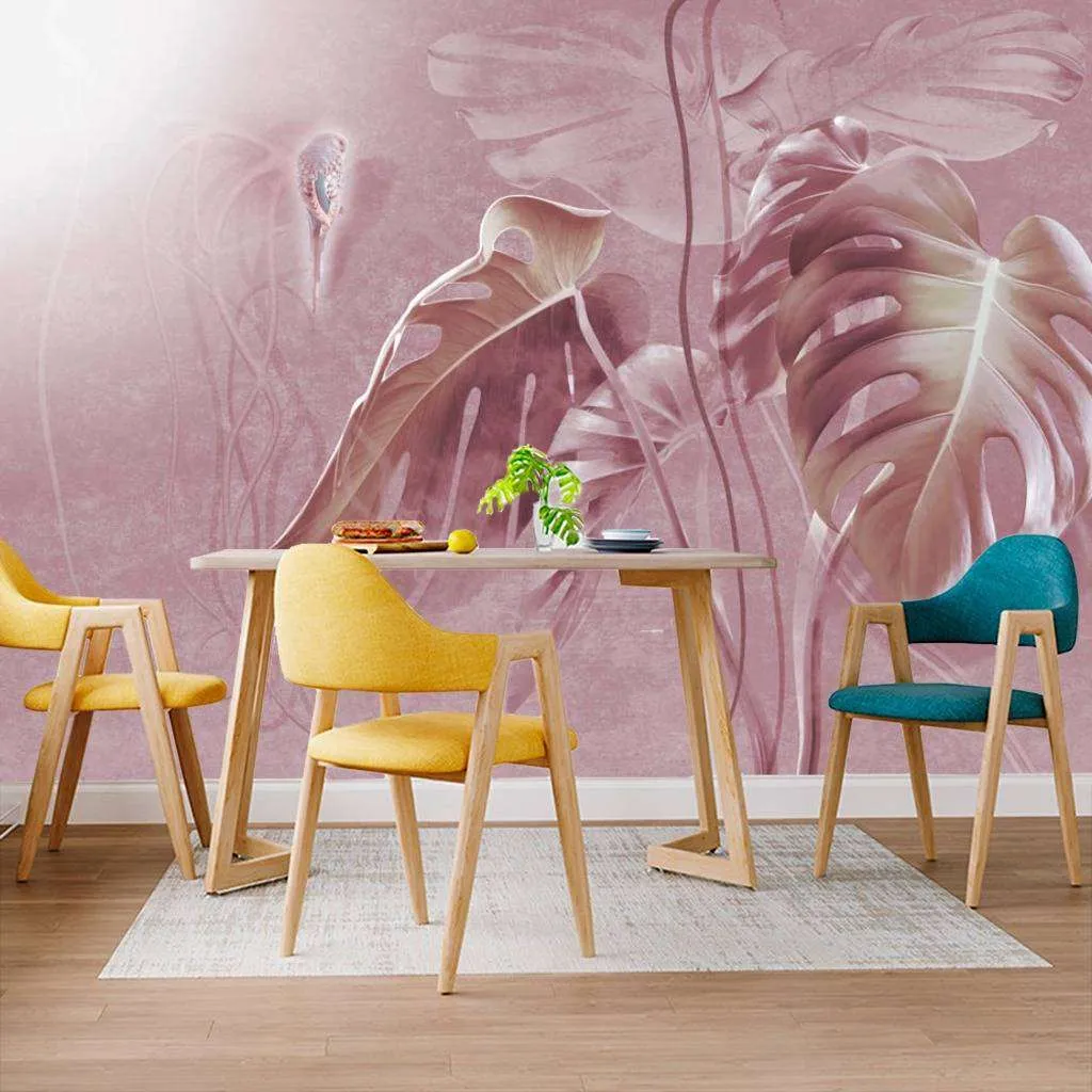 Фотообои Листья монстеры розовые  13-039