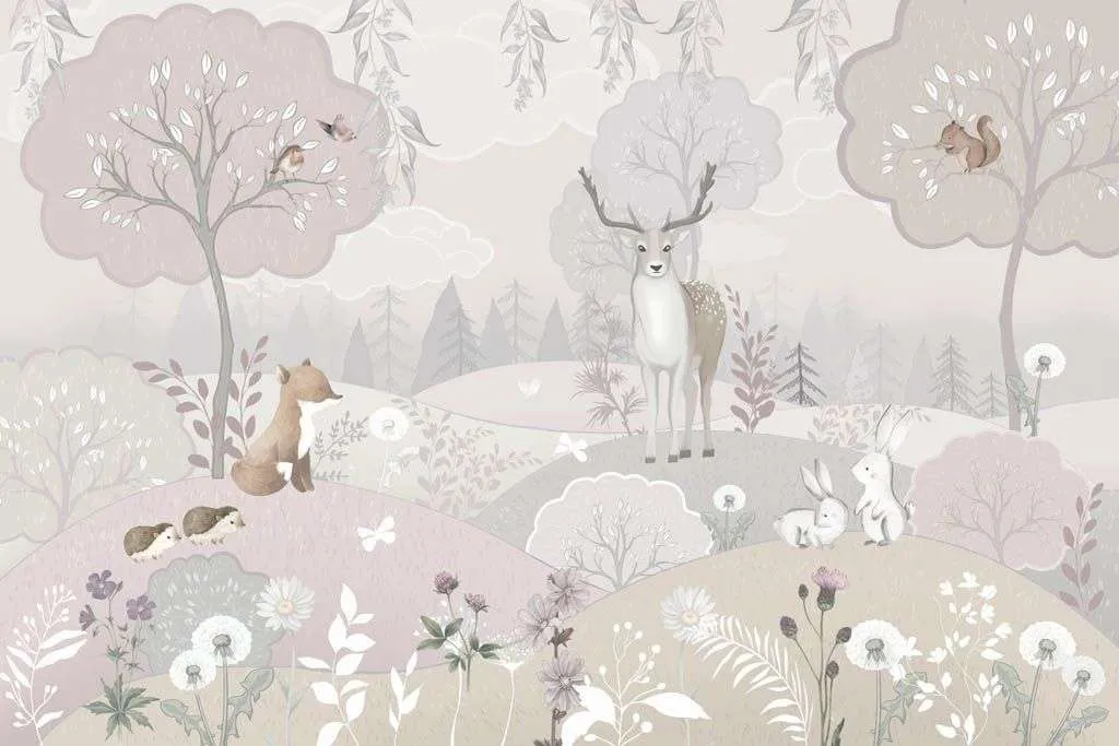 Фотообои в интерьере животные лесные на полянке  13-622 фото