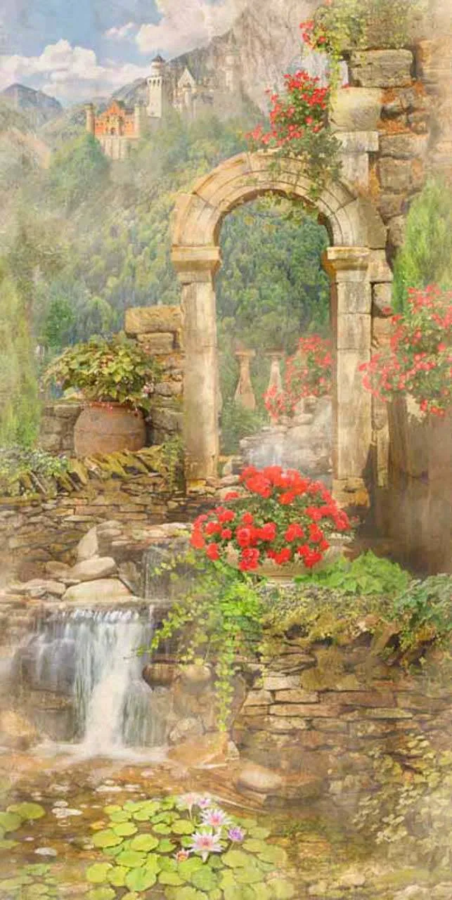 Фотообои в интерьере арка с видом на странный город  11-073 фото