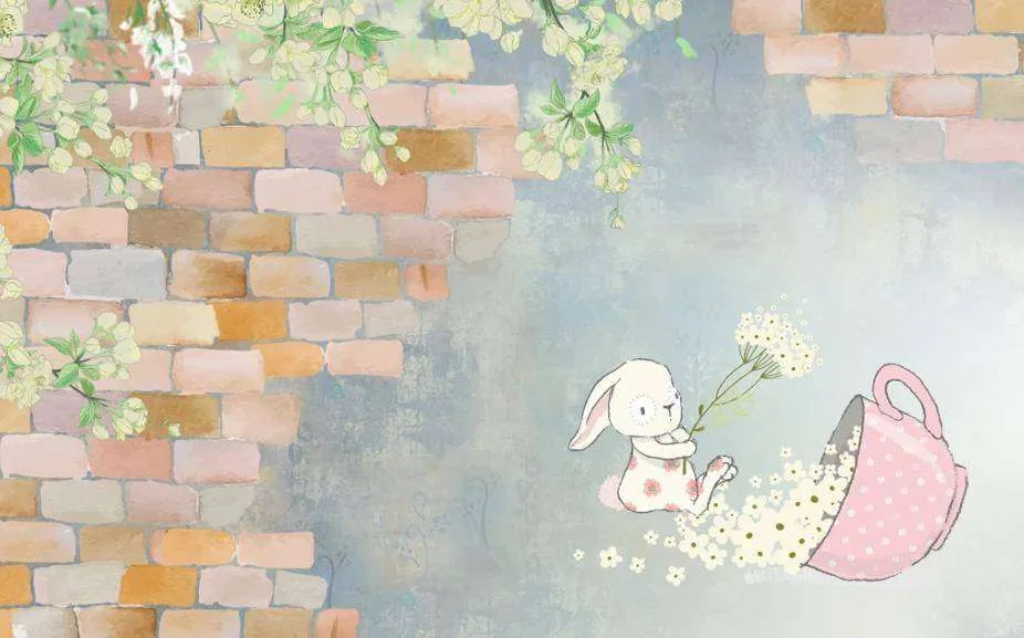 Фотообои в интерьере кролик и чайная чашка  15-305 фото