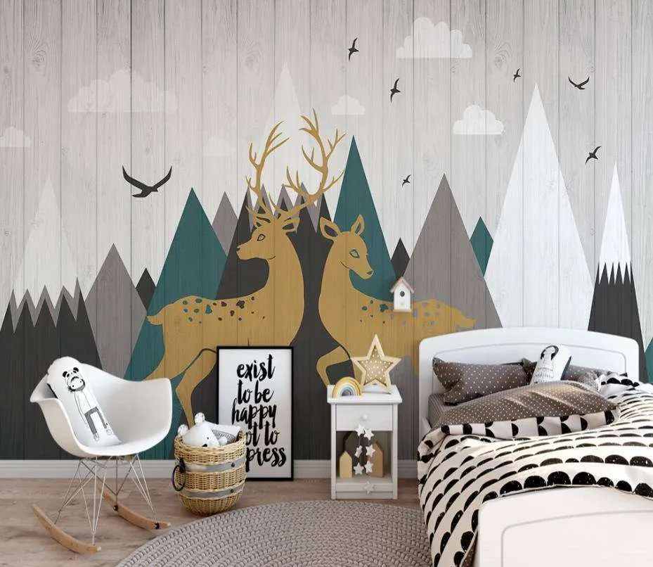 Фотообои в интерьере олени и горы  15-113 фото