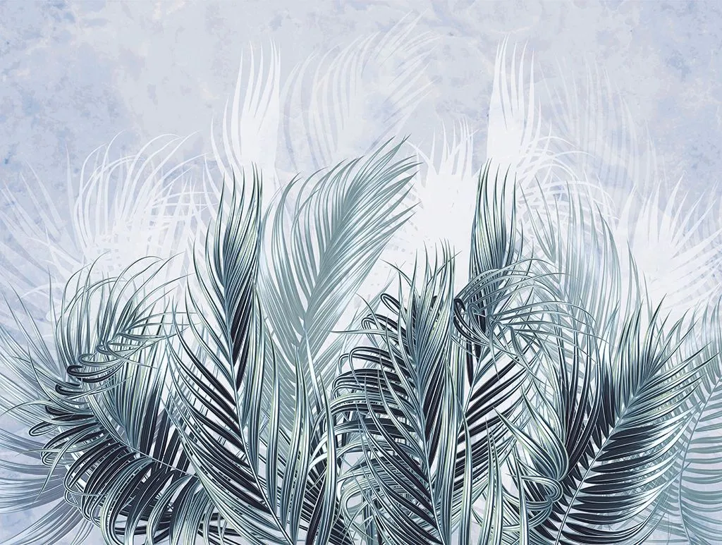 Фотообои в интерьере листья пальмы серо-зеленые    9-1886 фото