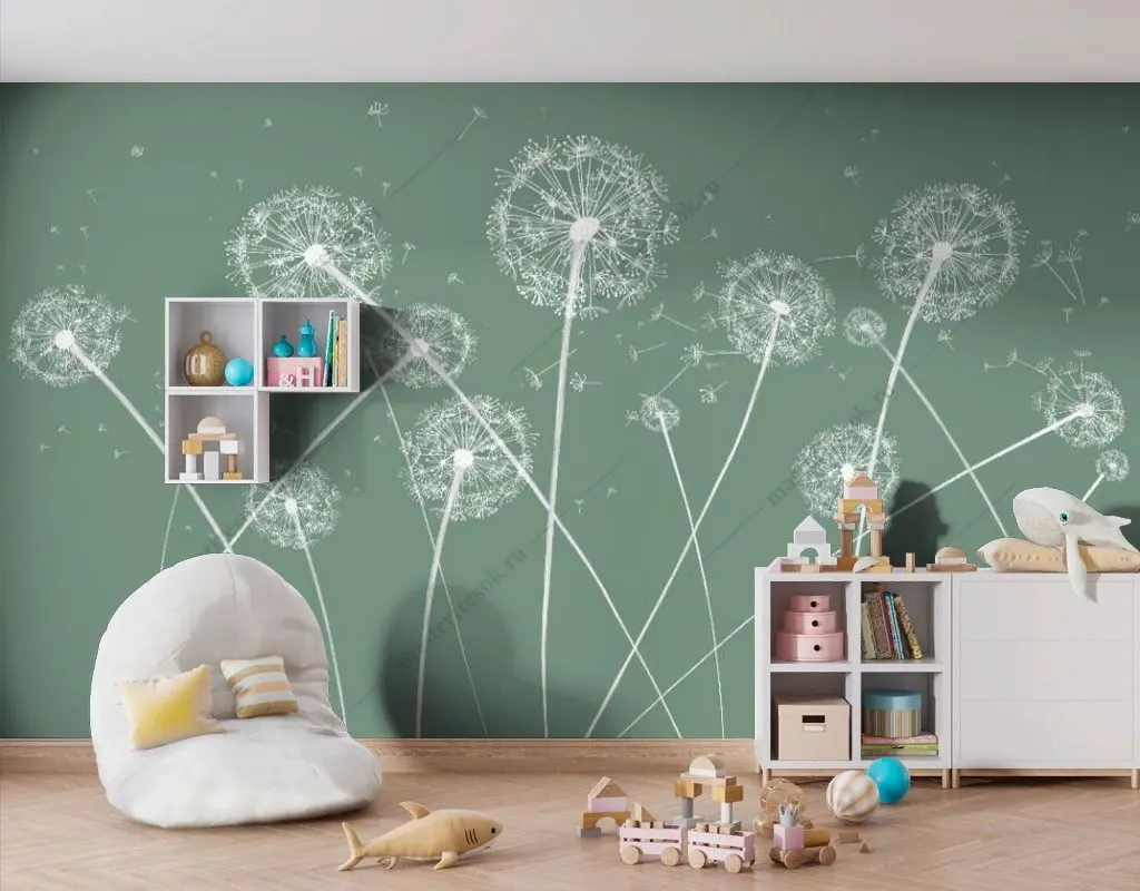 Фотообои Одуванчики на зелёном фоне  14-526