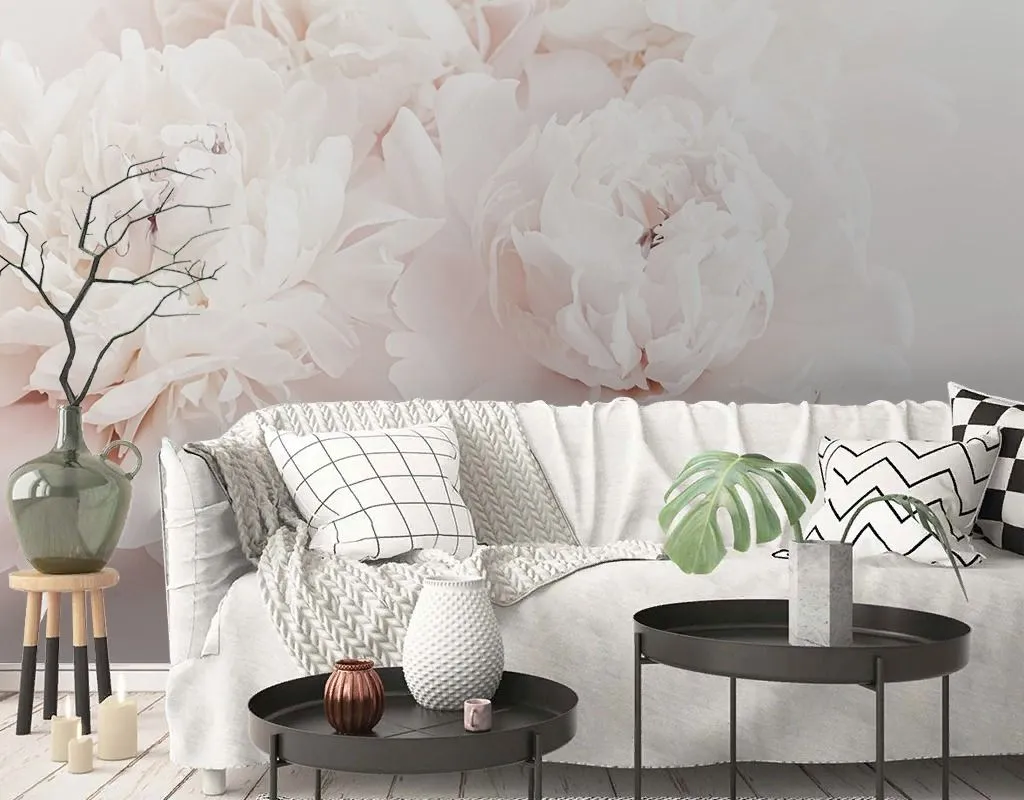 Фотообои в интерьере пионы светлые 3д  9-2034 фото