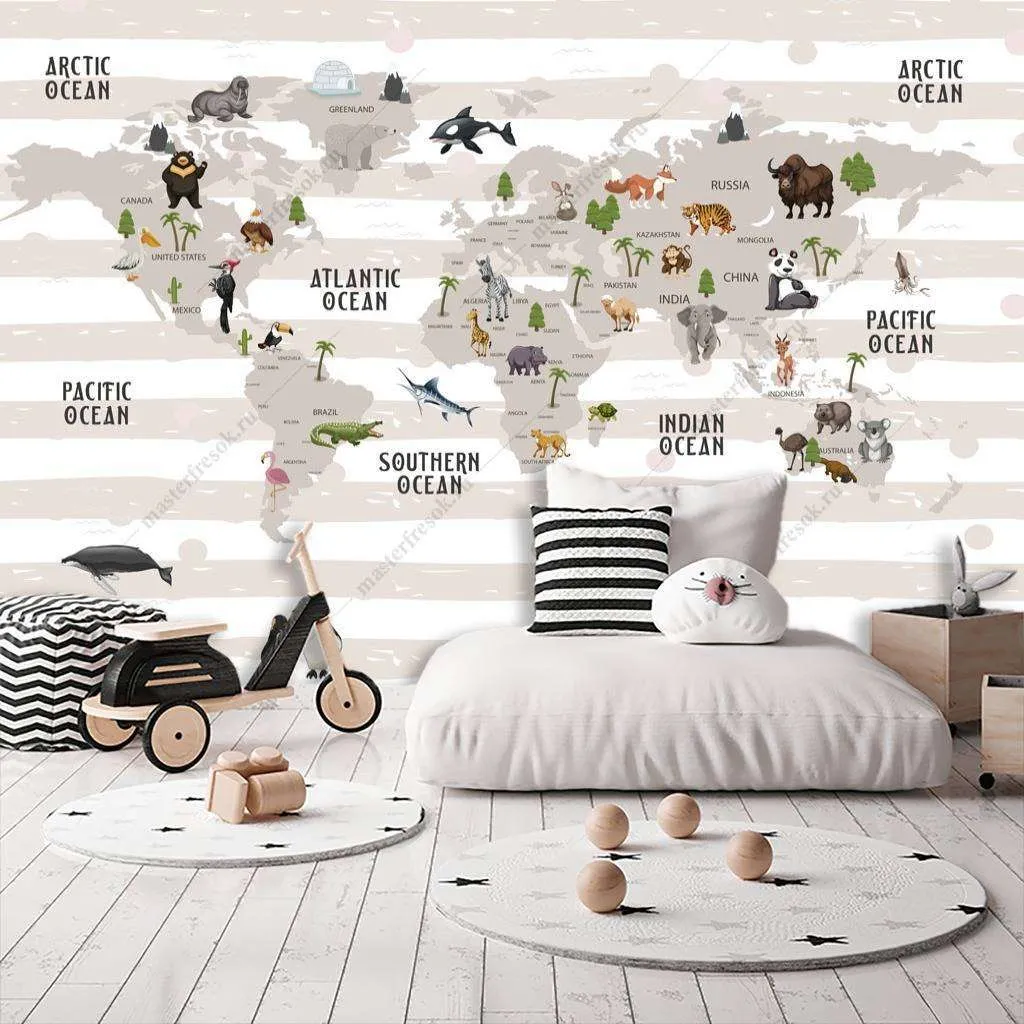 Фотообои в интерьере карта с полосками  12-792 фото