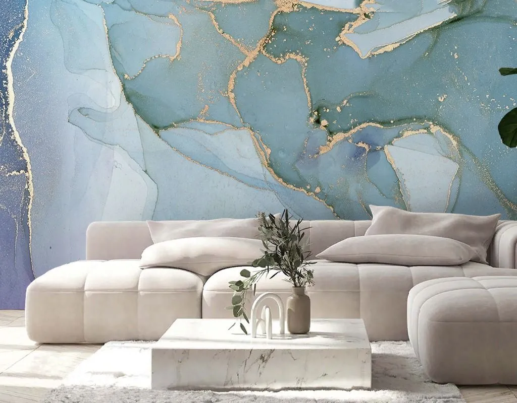 Фотообои в интерьере флюид арт голубой  9-2031 фото