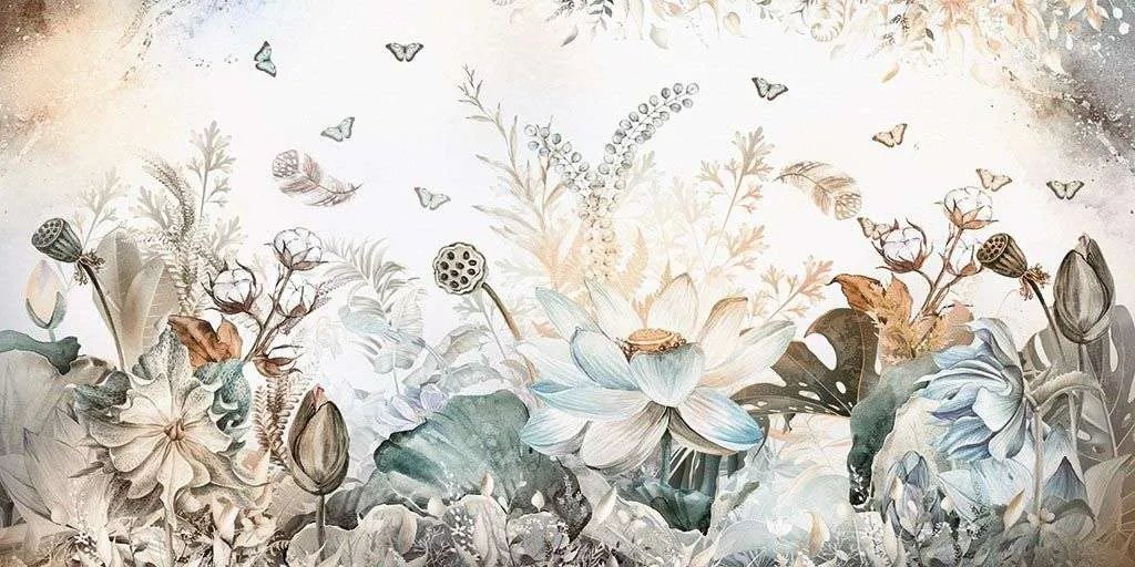 Фотообои в интерьере 3д цветы светлые  14-341 фото