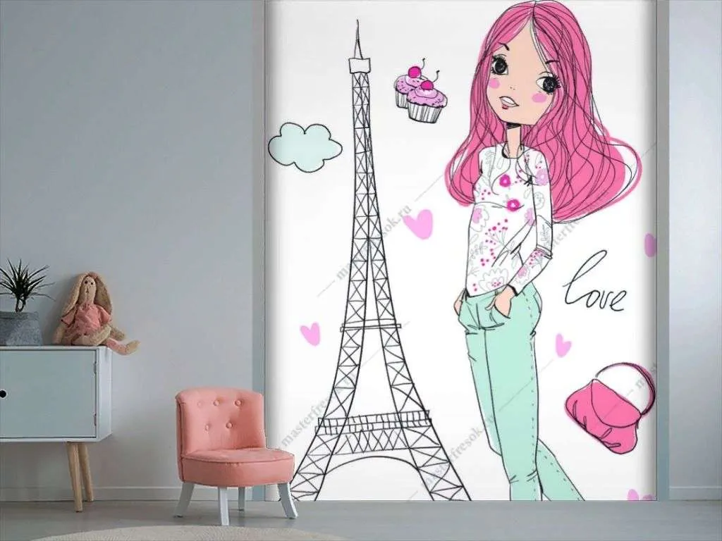Фотообои в интерьере милая девочка париж  12-1255 фото