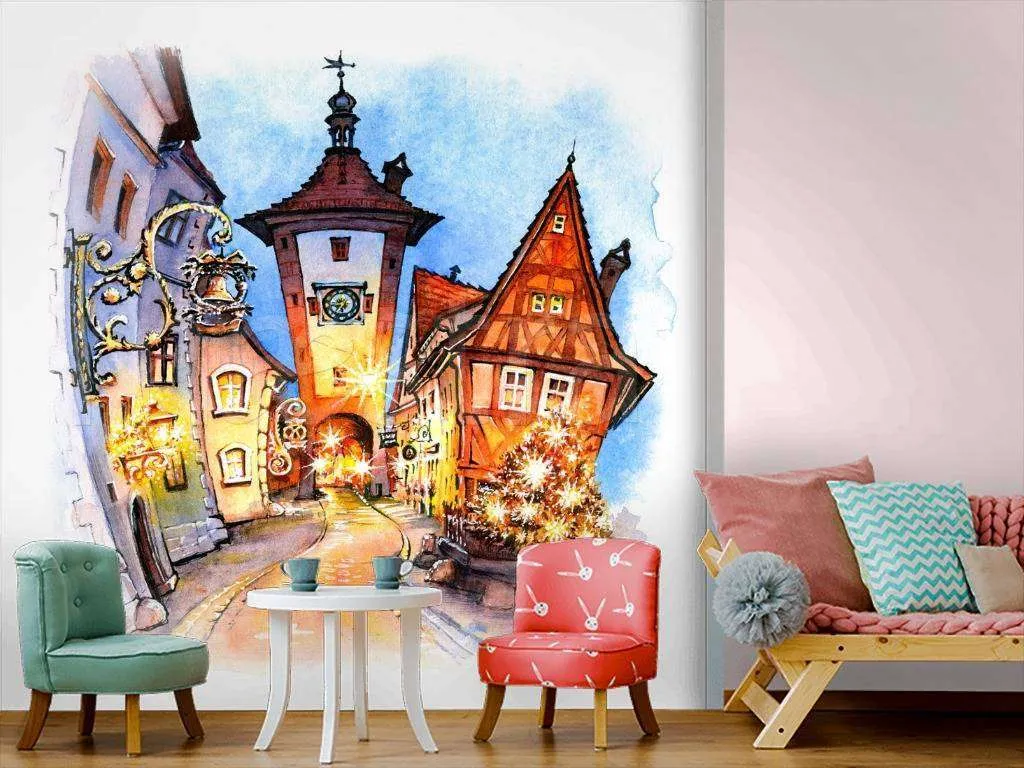 Фотообои Домики вечером  12-498