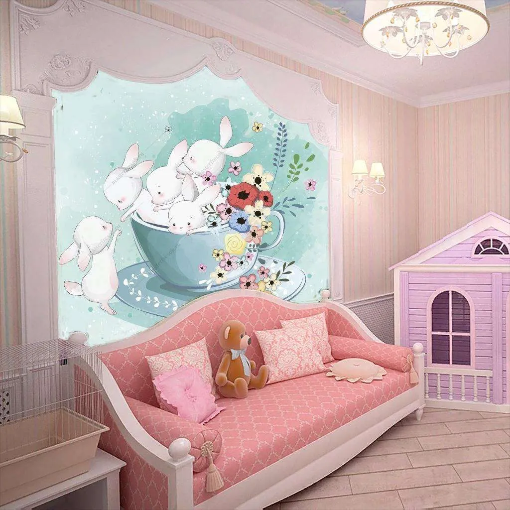 Фотообои в интерьере зайки в чашке  12-455 фото