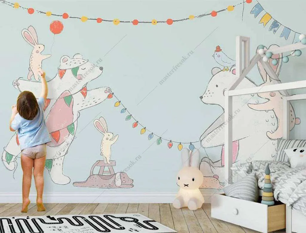 Фотообои в интерьере рождественские мишки  16-039 фото