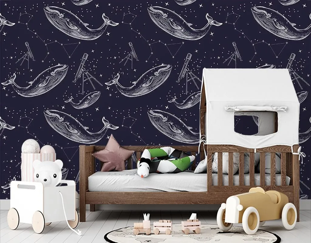 Фотообои в интерьере киты на темном фоне   14-760 фото