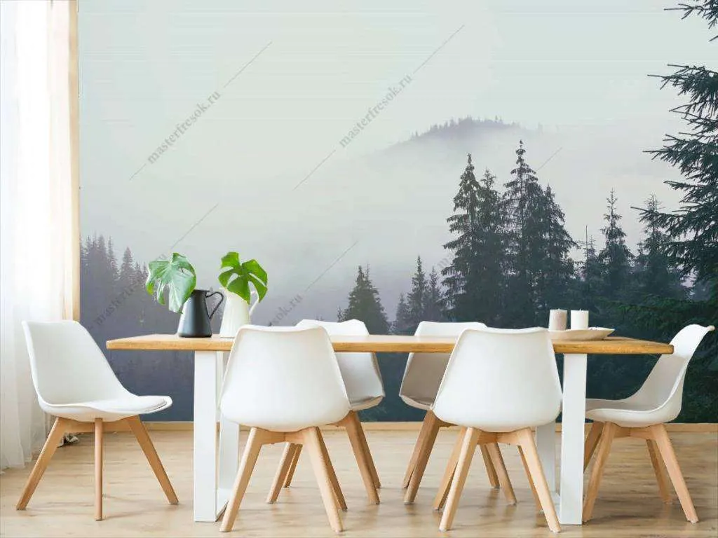 Фотообои в интерьере лес в тумане  9-1171 фото